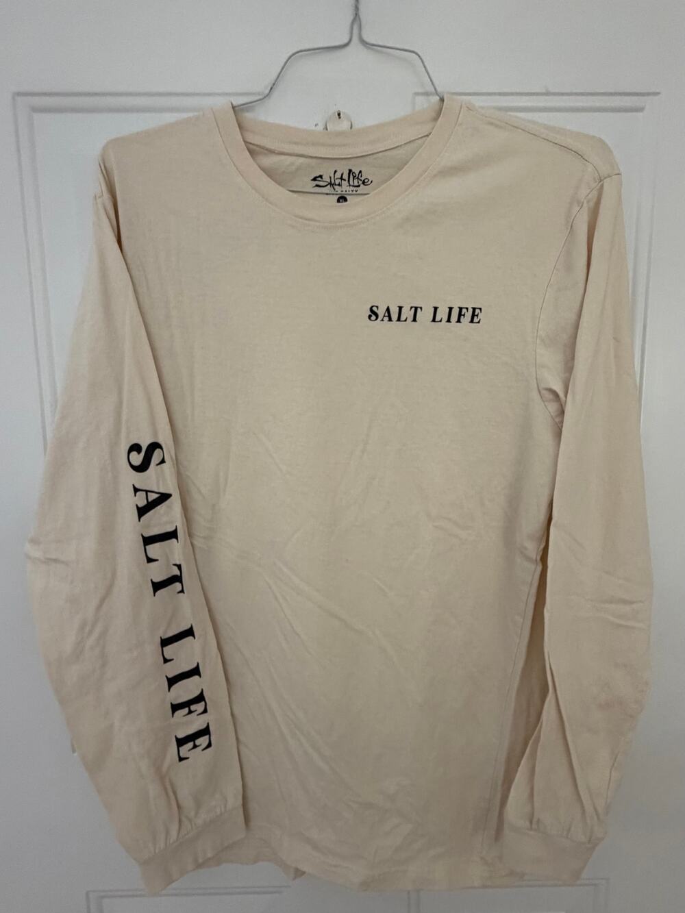 Salt Life Jaws Of Steel Shark Beige Cream Long Sleeve Shirt XL Crewneck Cotton